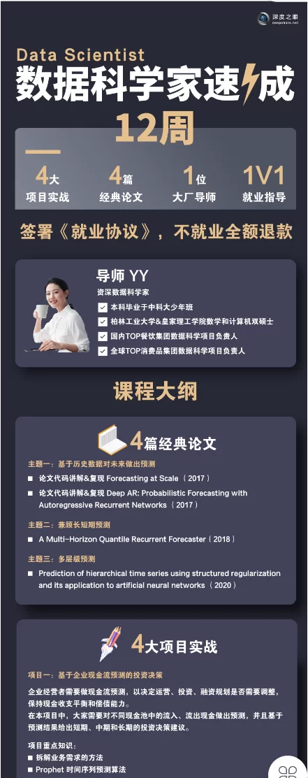 深度之眼数据科学家12周速成，大厂TOP导师、企业实战项目，带你12周速成数据科学家！
