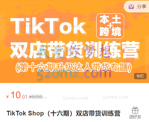 疯人院TikTok Shop(十六期)双店带货训练营