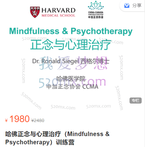 罗纳尔德*西格尔(Ronald Siegel)博士:哈佛正念与心理治疗(Mindfulness & Psychotherapy)训练营