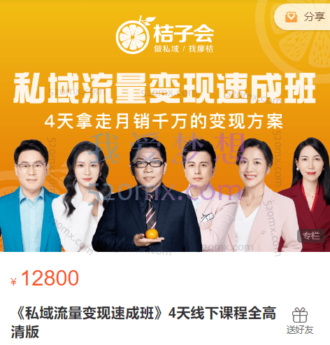 桔子会私域流量变现速成班,4天拿走月销千万的变现方案等系列课