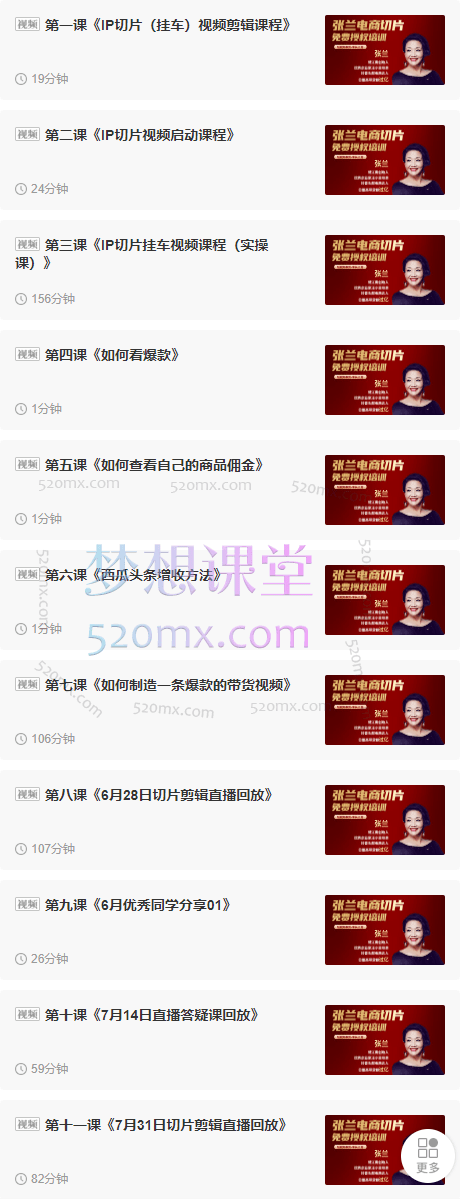 张兰电商IP剪辑师内部课程(挂车视频)