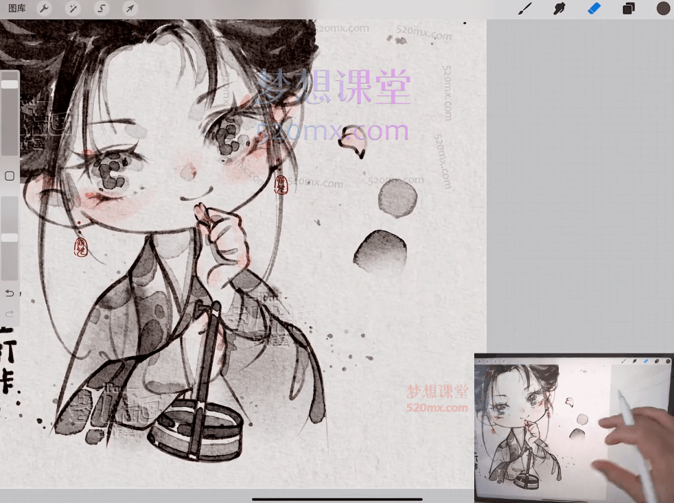 蓉儿插画古风水墨Q版头像团练课,超多主题案例,无限加更,可爱Q版水墨头像课学着一个就够啦!