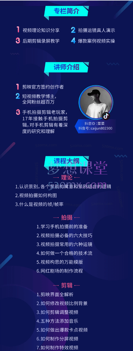 菜菜的抖音运营变现课,集成抖音拍摄+剪辑+运营+变现+直播的全套课程