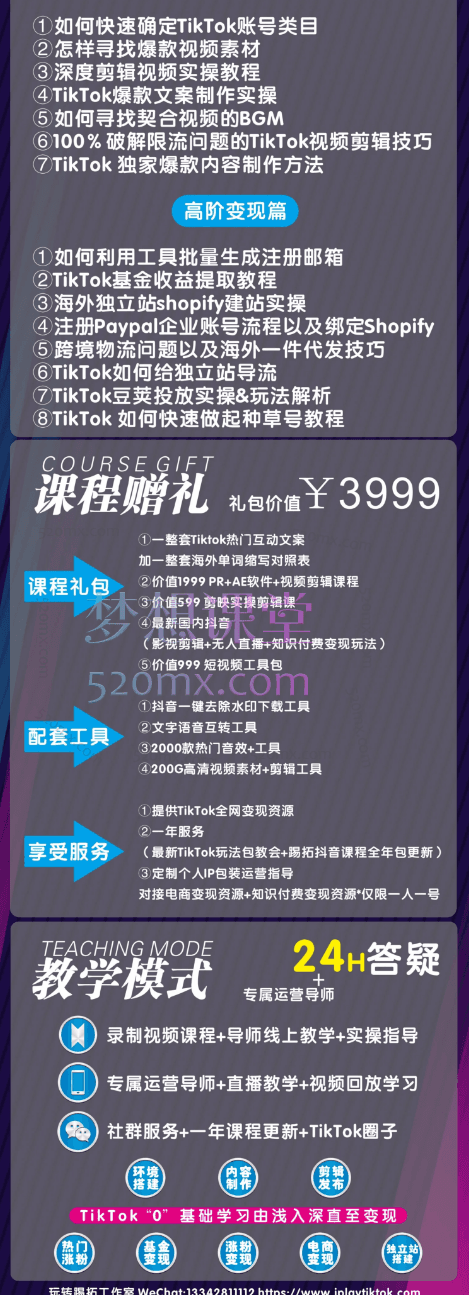 玩转踢拓工作室TikTok《配置+剪辑+运营+热门+变现+带货》全套课程