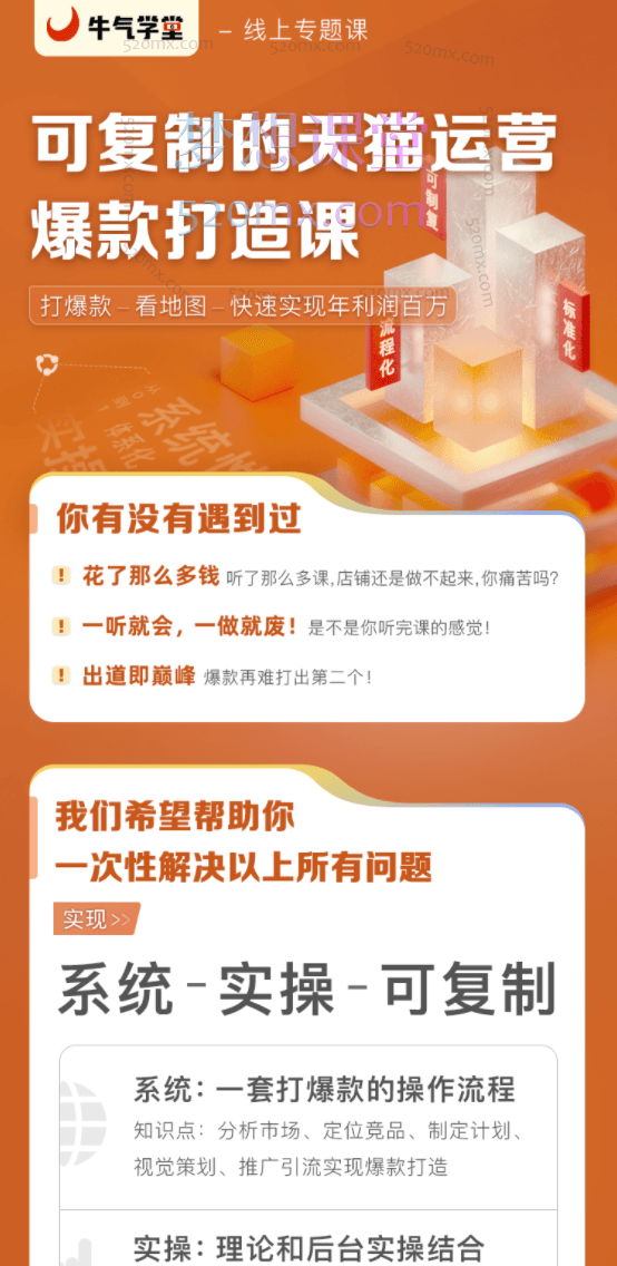 牛气学堂可复制的天猫运营爆款打造课，系统实操可复制的天猫爆款打造密码
