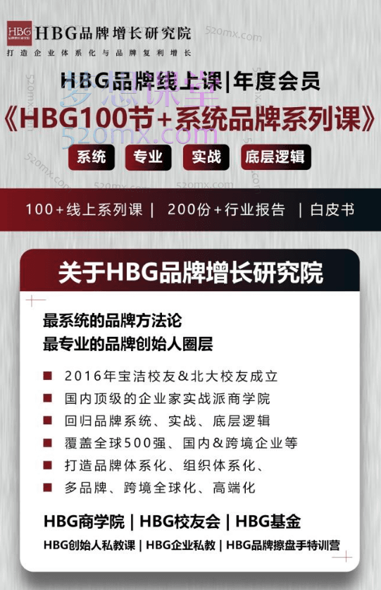 HBG品牌研究院《HBG100节+系统品牌方法论完整课程合集》