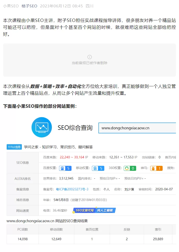 小果SEO实战培训课程:黑帽白帽技术解析+站群自动化运营+谷歌SEO跨境布局