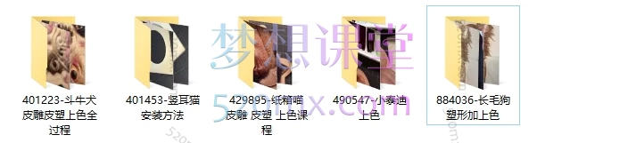 一丁皮艺：斗牛犬皮雕皮塑上色全过程+竖耳猫安装方法+纸箱喵皮雕 皮塑 上色课程+小泰迪上色+长毛狗塑形加上色，五合一