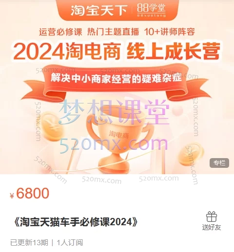 淘宝天下88学堂《淘宝天猫车手必修课2024》,解决中小商家经营的疑难杂症
