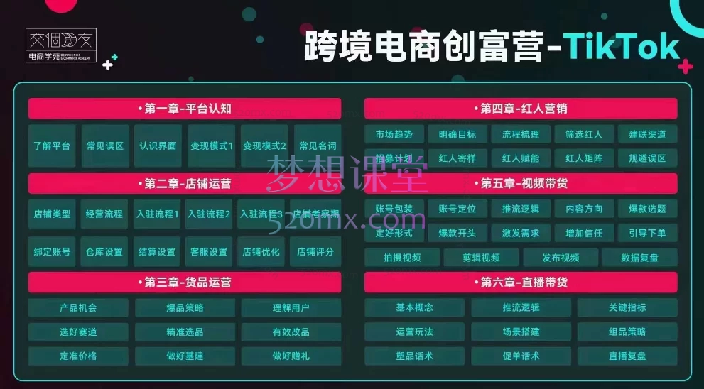 交个朋友：从0-1成为TikTok达人运营，TikTok跨境电商与短视频带货实战课