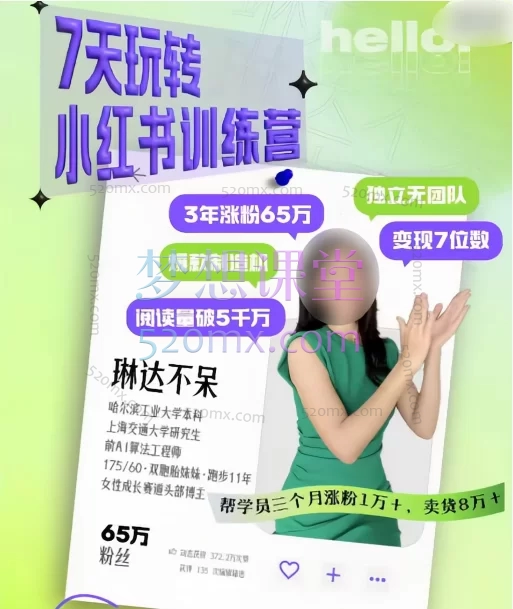 琳达不呆7天玩转小红书训练营|小红书65万粉头部博主亲自授课