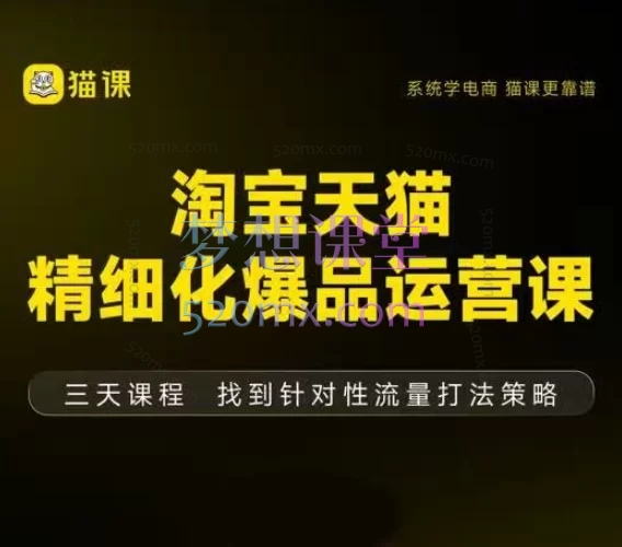猫课子幽:淘宝天猫精细化爆品运营,免费流量、付费模型与利润提升策略2025年9月12-14杭州线下课