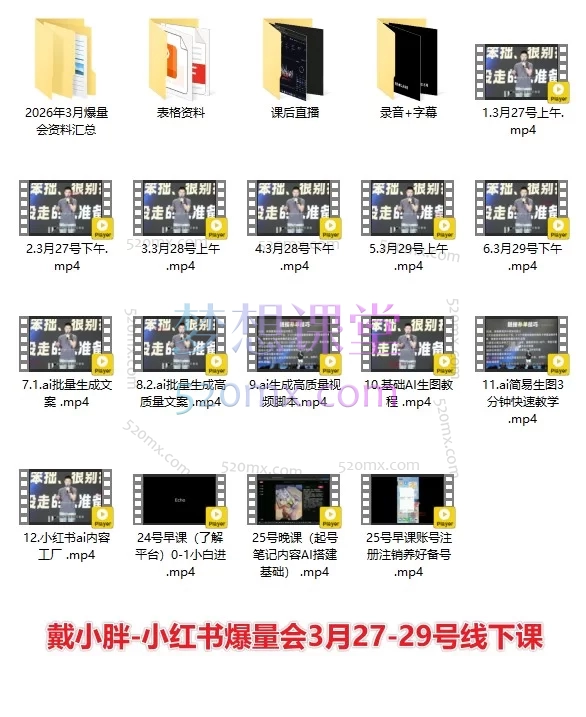 2025-2026戴小胖-小红书爆量会2025年6月28-30号线下课+2025年610月24-26号杭州线下课+2026年3月27-29号线下课(AI提效×流量狙击×稳定盈利​)