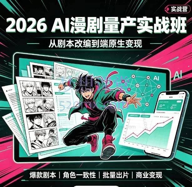 2026 AI漫剧量产实战班:从剧本改编到端原生变现,Sora/Wan2.2/LTX 批量打造爆款