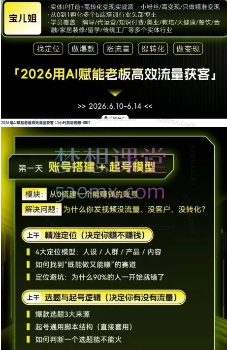  2026宝儿姐·AI短视频精准获客实操营：5天掌握商业定位到DOU+投放全流程