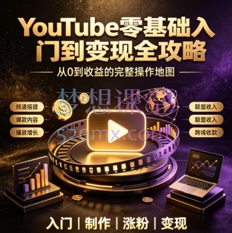 YouTube零基础入门到变现全攻略：油管自媒体运营实操课（含Adsense/珊瑚跨境/税务申报）