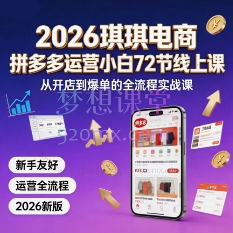 琪琪电商·2026拼多多运营小白72节实战课:从0到1精通开店推广与高投产玩法