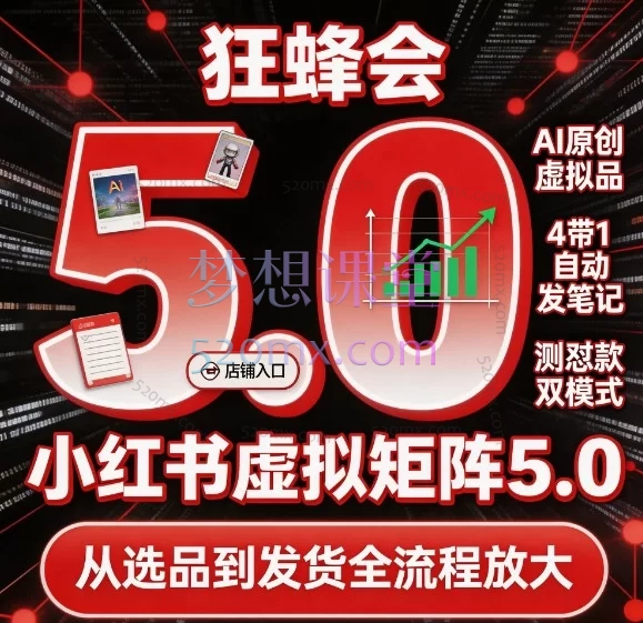 狂蜂会小红书虚拟矩阵5.0:AI原创+自动化引流,虚拟电商掘金实战课