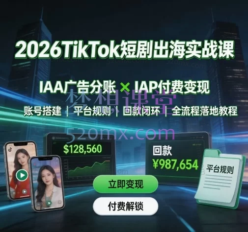 2026TikTok短剧出海全链路落地课：从账号搭建、平台规则到IAA/IAP合规回款