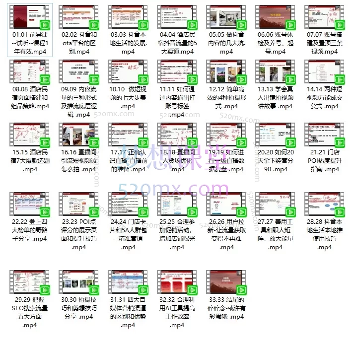 酒店民宿抖音自运营全攻略：从0到1实操落地（33节系统课）