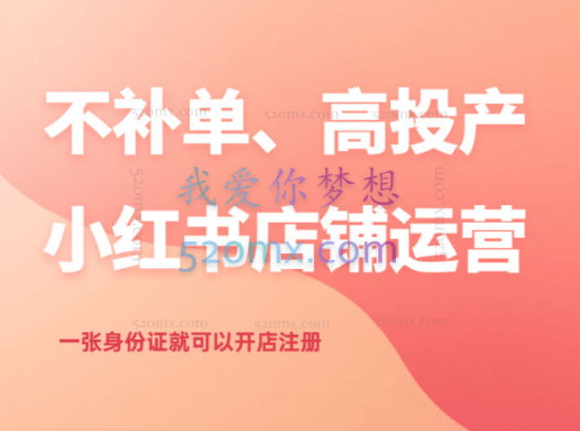 小红书不补单、高投产的小红书店铺运营,一张身份证就可以开店注册