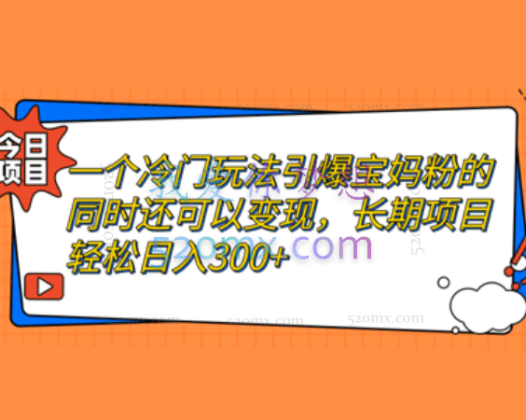 一个冷门玩法引爆宝妈粉的同时还可以变现 长期项目轻松日入300+