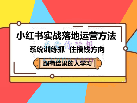 小红书实战落地运营方法，系统训练，抓住搞钱方向，跟有结果的人学习