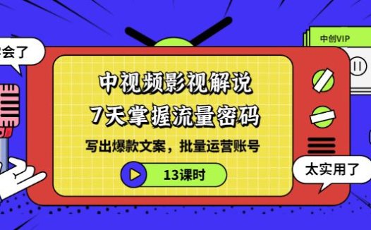 中视频影视解说:7天掌握流量密码:写出爆款文案,批量运营账号(13课时)