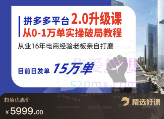 拼多多0-1万单实操破局17年电商运营经验打造【2.0版】,拼多多平台2.0升级课从0-1万单实操破局教程