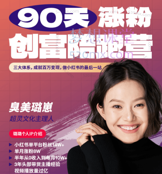 臭美璐崽小红书90天涨粉创富陪跑营,成就百万变现,做小红书的最后一站